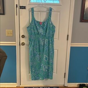 Woman Within Blue and Green Floral Midi Dress